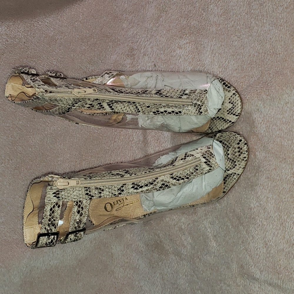 Brown Snake Fabric Bootie, size 7.5,  By Olivia Ferguson